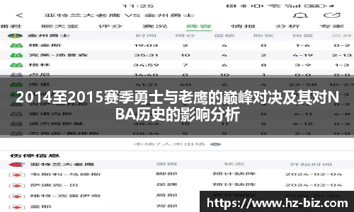 2014至2015赛季勇士与老鹰的巅峰对决及其对NBA历史的影响分析